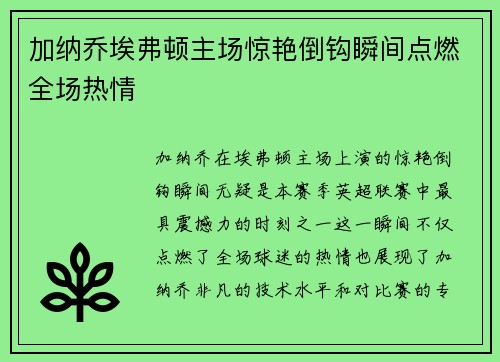 加纳乔埃弗顿主场惊艳倒钩瞬间点燃全场热情